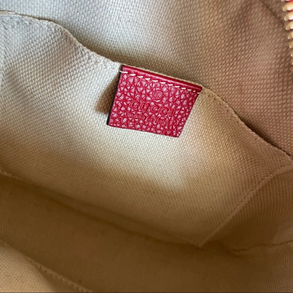 Gucci Genuine Soho GG Logo Camera Embroidered Red Pebble Leather Cross Body Bag - Picture 6 of 12
